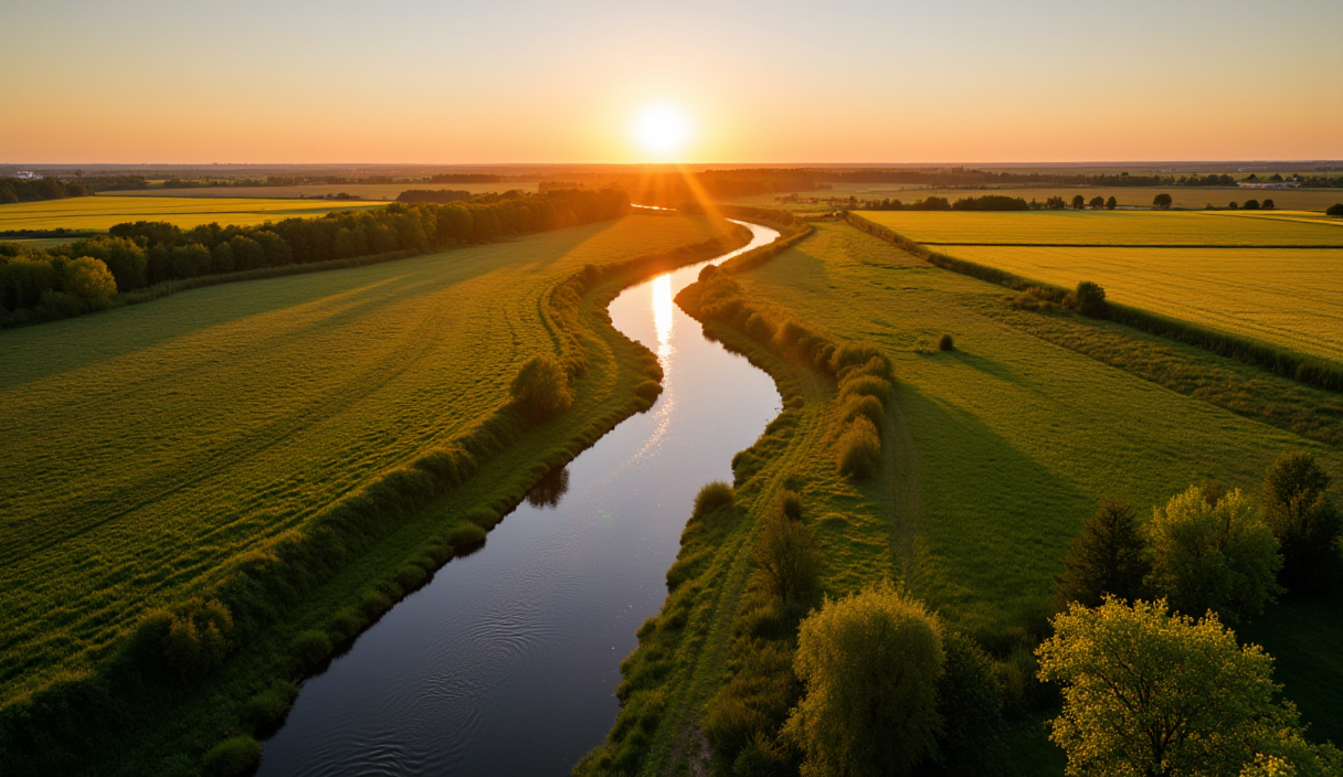 Wschód słońca nad polami Zielonej Doliny